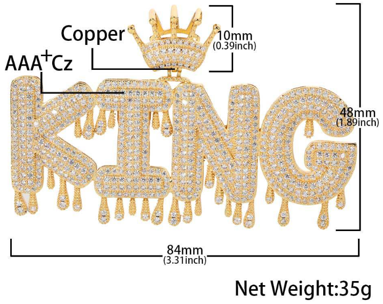 iced out cz crown bail drip font pendant