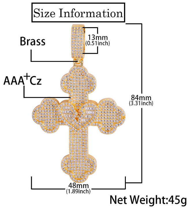 Iced Out CZ Heartbreak Cross Pendant