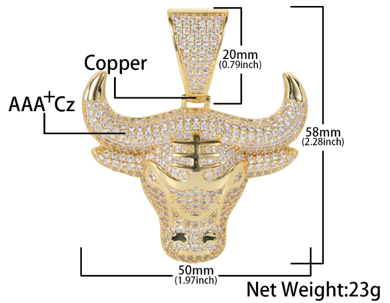 Iced Out CZ Hip Hop Bull Head Pendant Iced Out CZ Hip Hop Bull Head Pendant