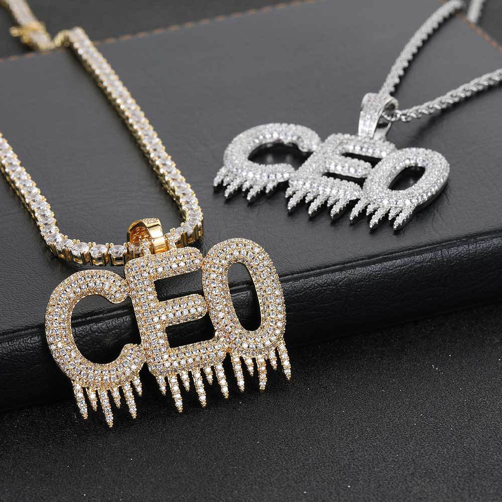 iced out cz ice drip letters pendant