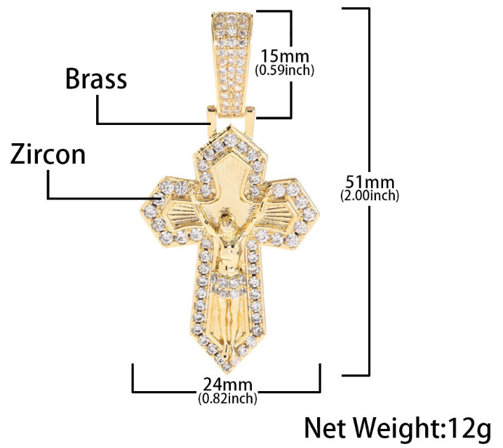 Iced Out CZ Jesus Crucifix Pendant Necklace