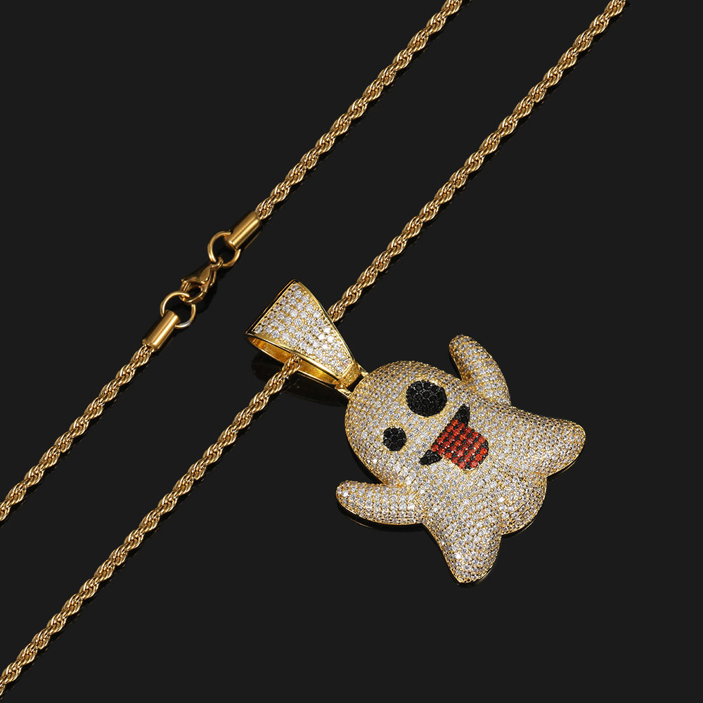 iced out cz red tongue ghost pendant necklace