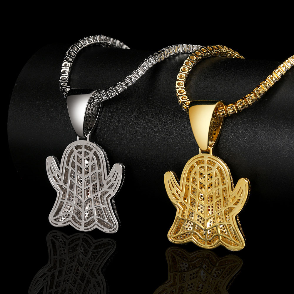 iced out cz red tongue ghost pendant necklace