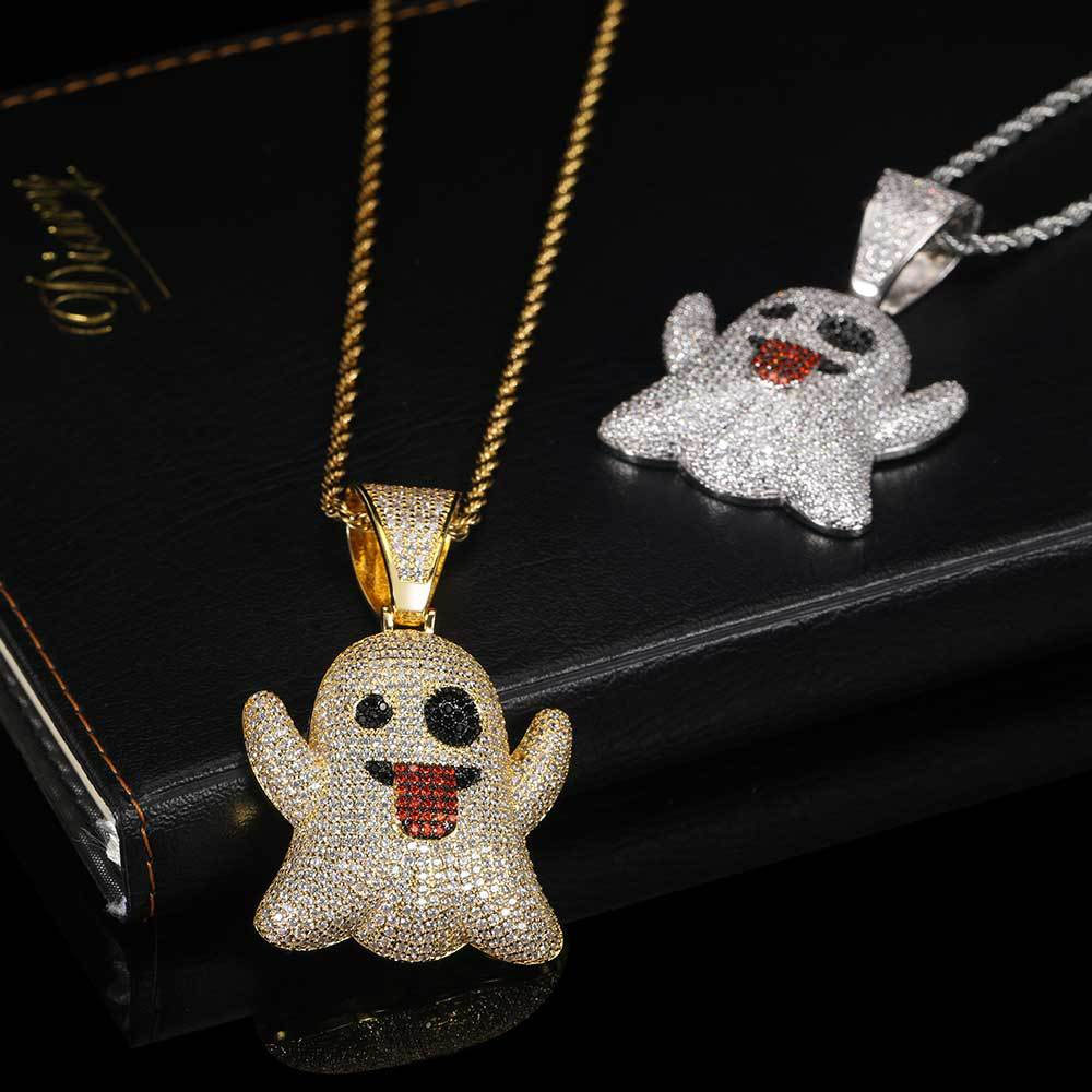 iced out cz red tongue ghost pendant necklace