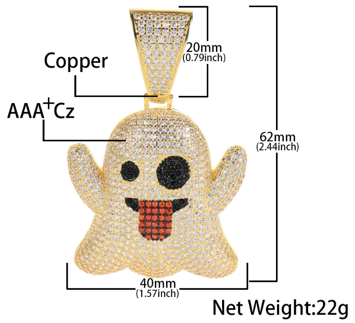 Iced Out CZ Red Tongue Ghost Pendant Necklace iced out cz red tongue ghost pendant necklace