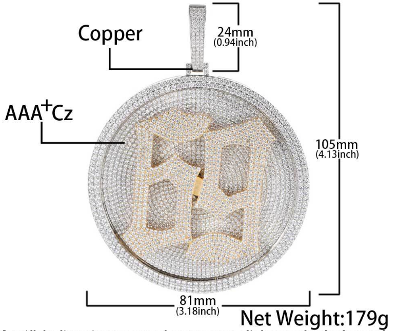 iced out cz round rotating letter pendant