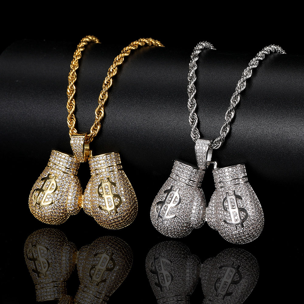 iced out dollar sign boxing gloves pendant