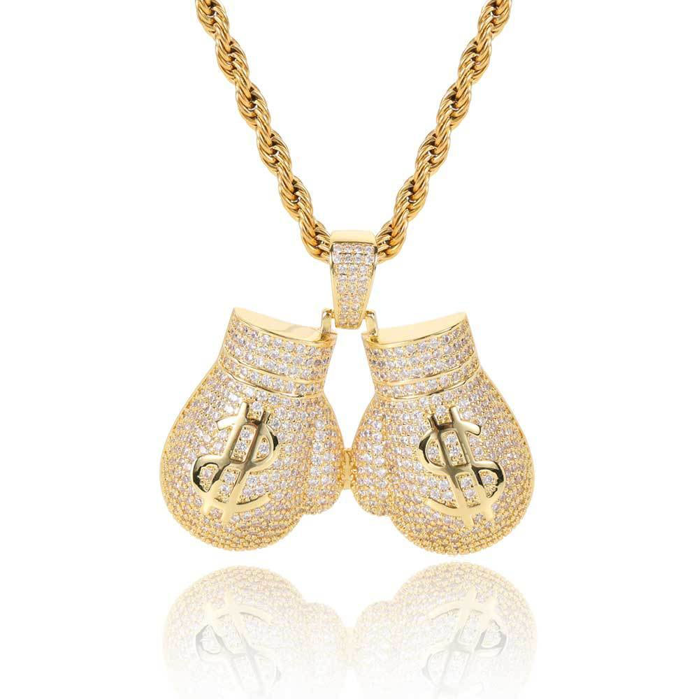 iced out dollar sign boxing gloves pendant