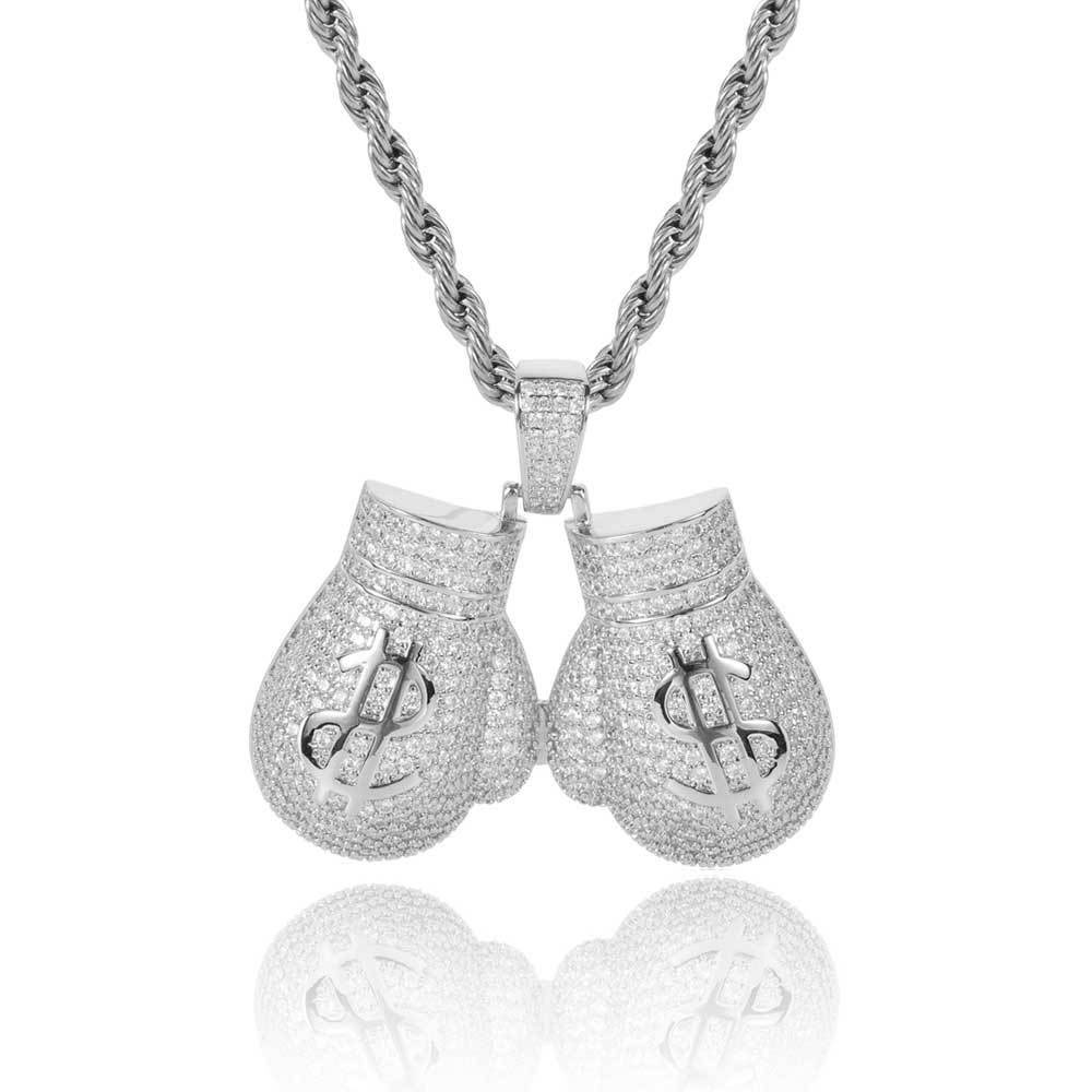 iced out dollar sign boxing gloves pendant