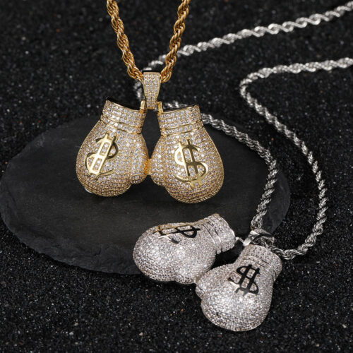 iced out dollar sign boxing gloves pendant