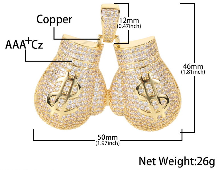 Iced Out Dollar Sign Boxing Gloves Pendant iced out dollar sign boxing gloves pendant