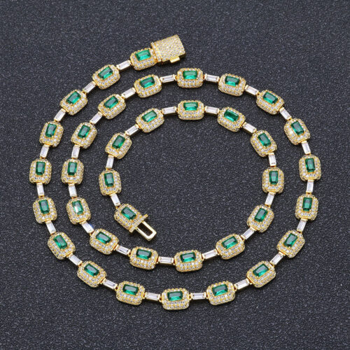 iced out emerald cut green halo tennis link chain