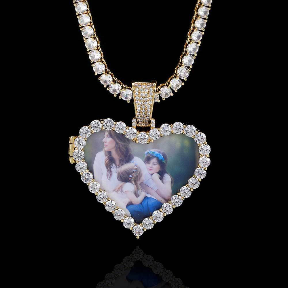 iced out heart photo pendant with locket