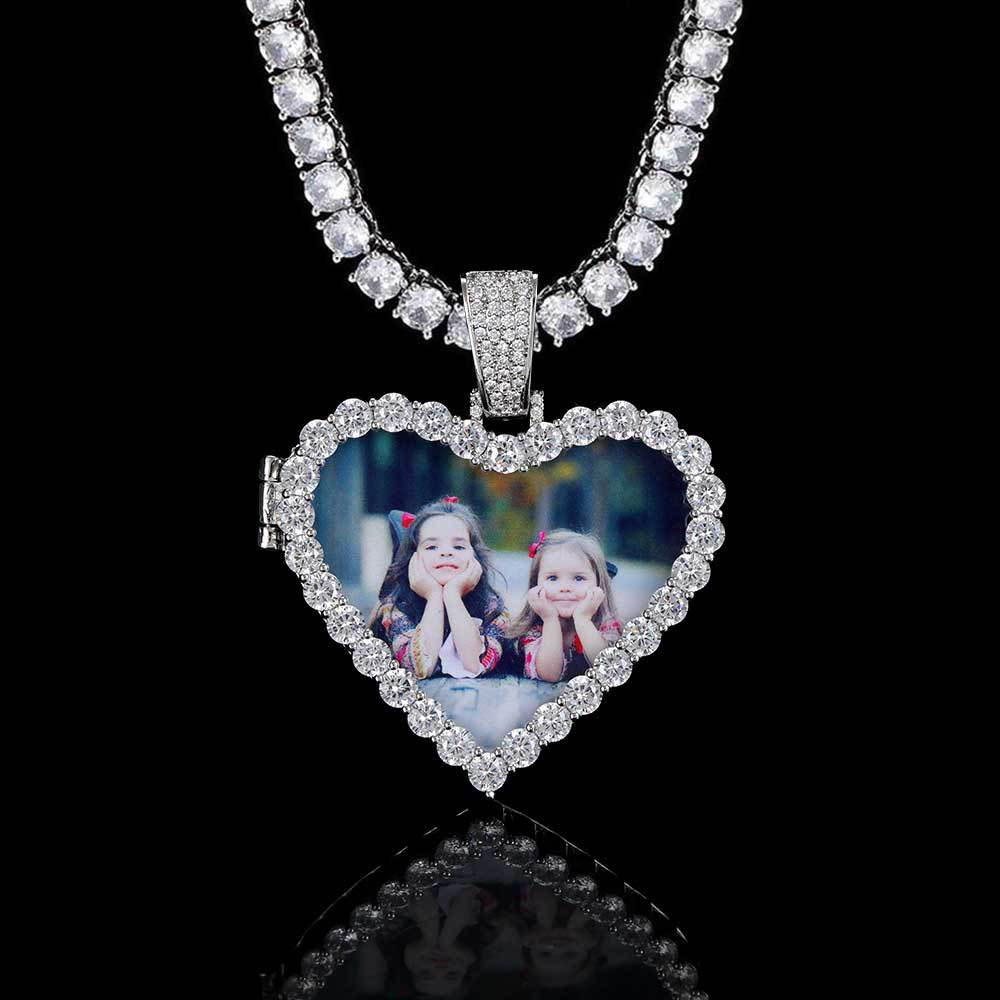 iced out heart photo pendant with locket