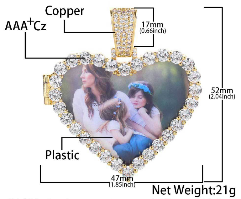 Iced Out Heart Photo Pendant with Locket iced out heart photo pendant with locket