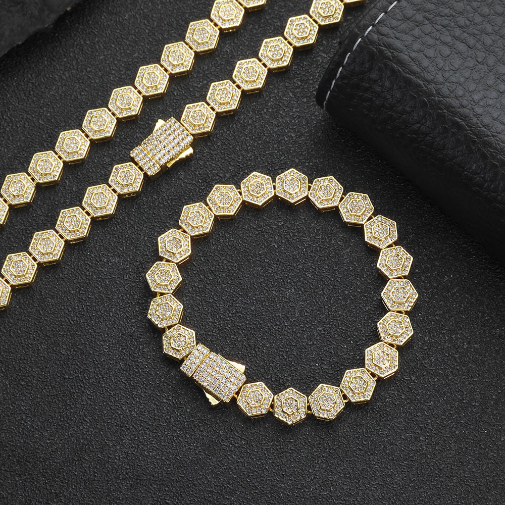 iced out hexagon cluster tennis chain & bracelet