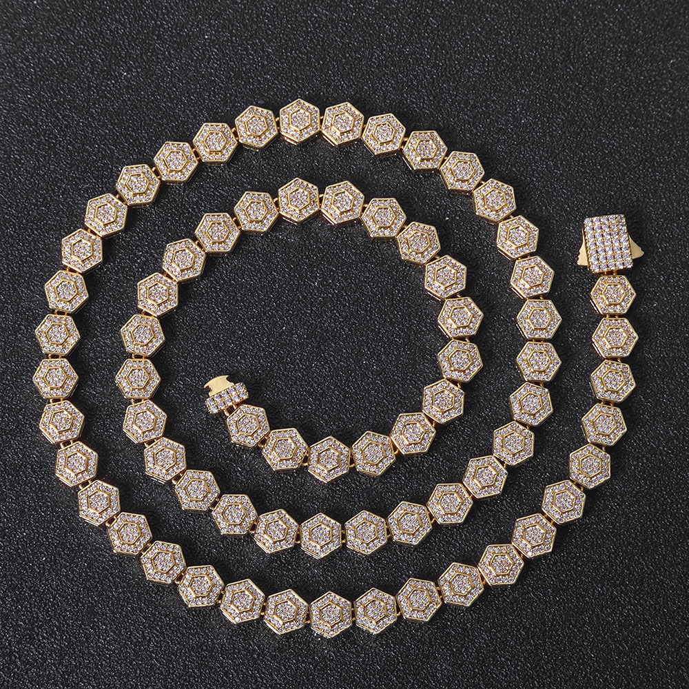 iced out hexagon cluster tennis chain & bracelet