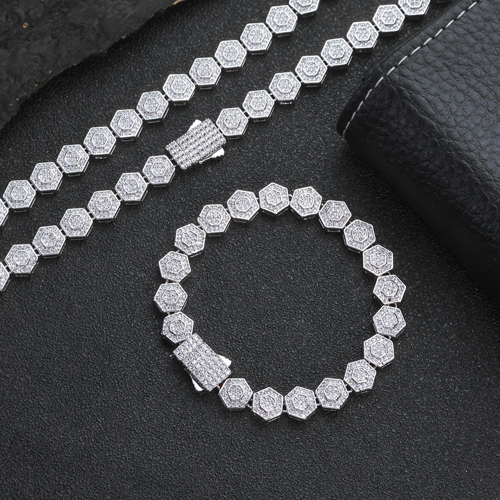 iced out hexagon cluster tennis chain & bracelet