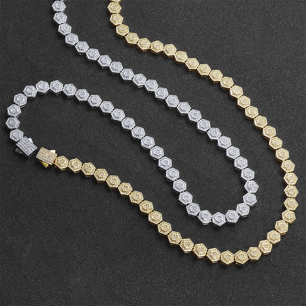 iced out hexagon cluster tennis chain & bracelet