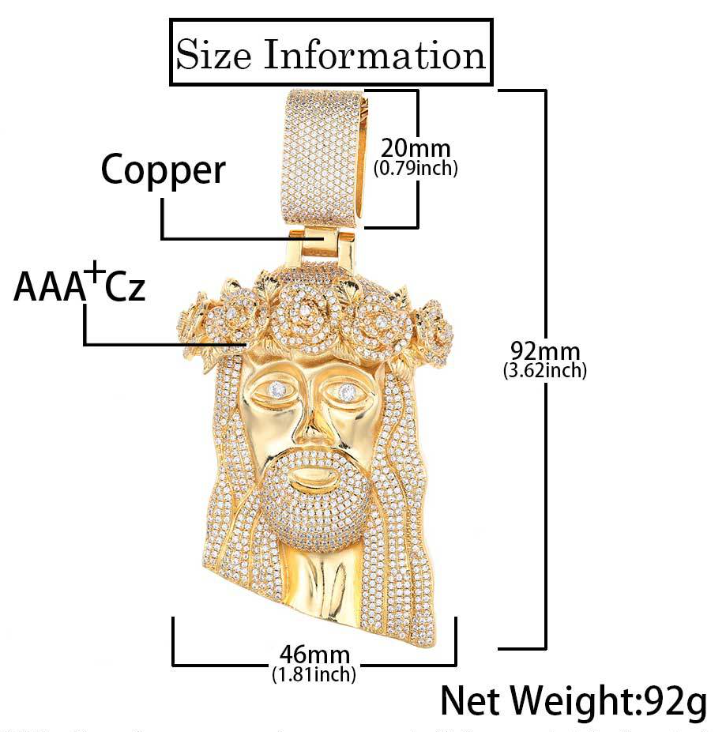 Iced Out Jesus Piece with Rose Crown Pendant