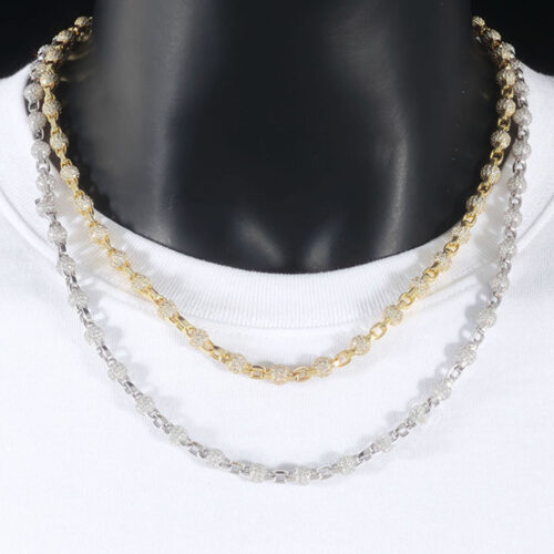 iced out micro pave ball & oval link chain & bracelet