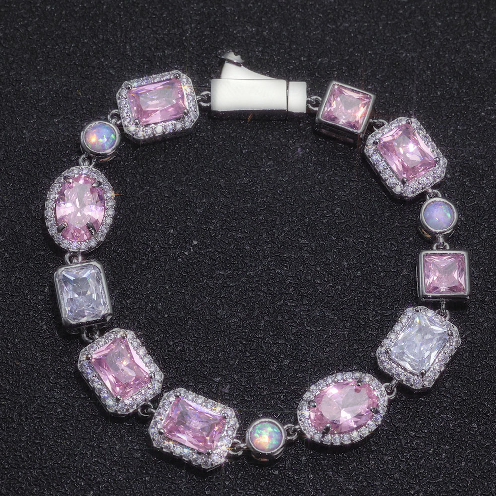 iced out pink cz stone halo link chain & bracelet