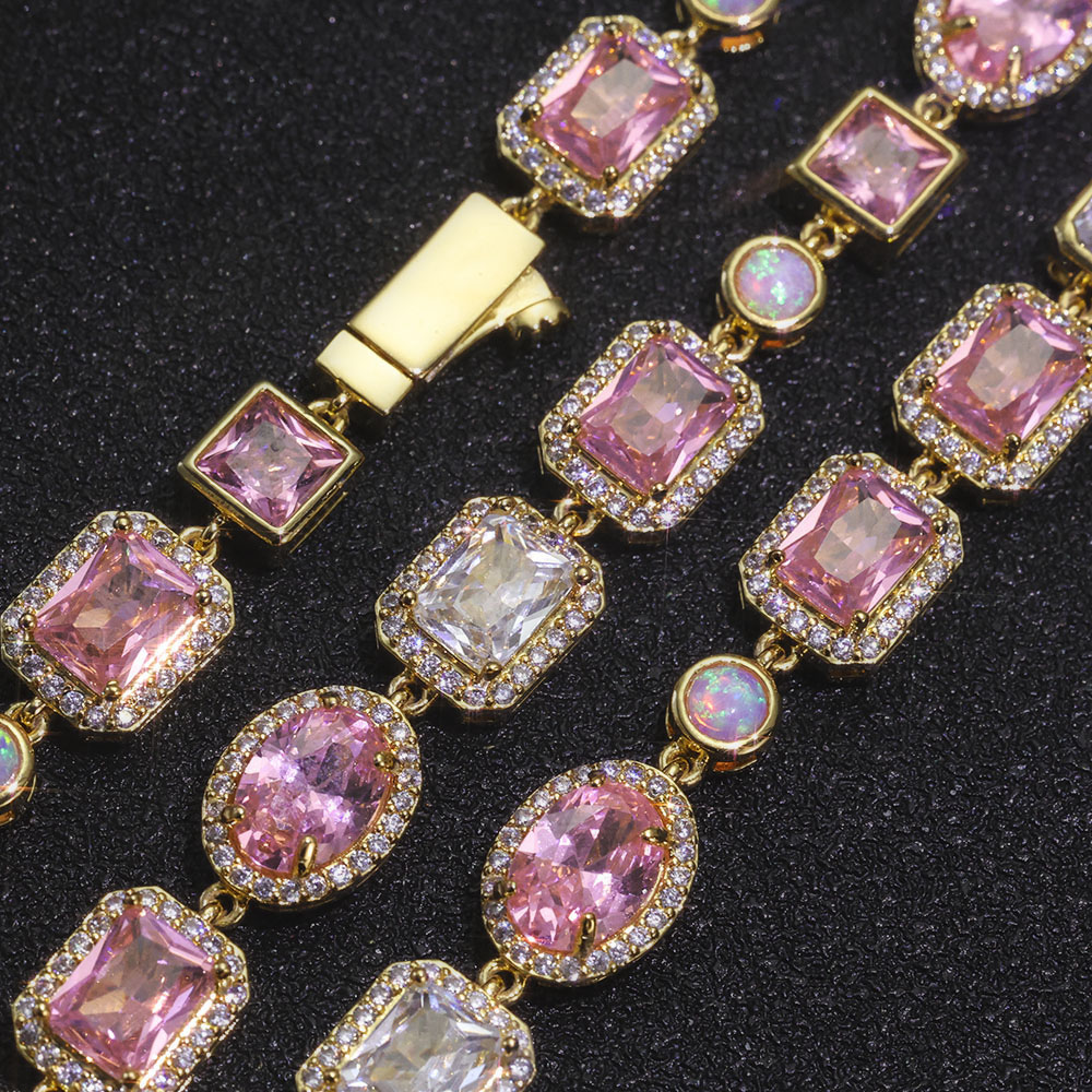 iced out pink cz stone halo link chain & bracelet