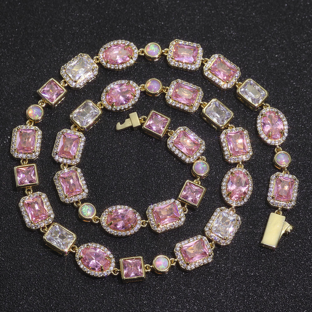 iced out pink cz stone halo link chain & bracelet