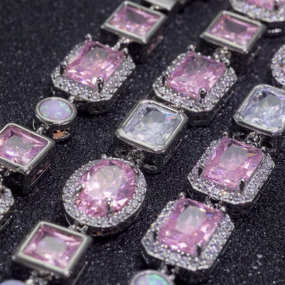 iced out pink cz stone halo link chain & bracelet