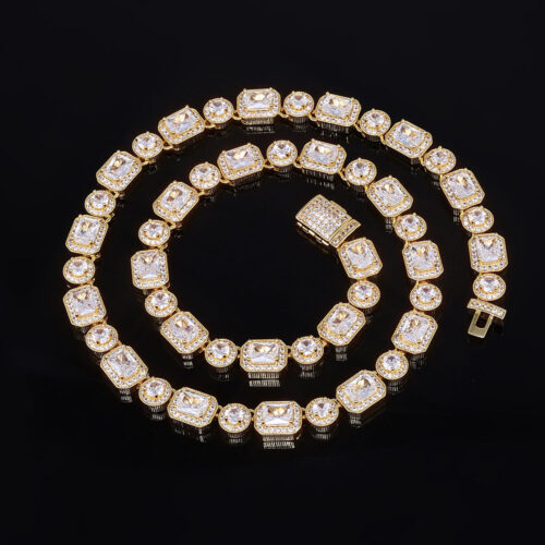 iced out rectangular & round halo tennis chain