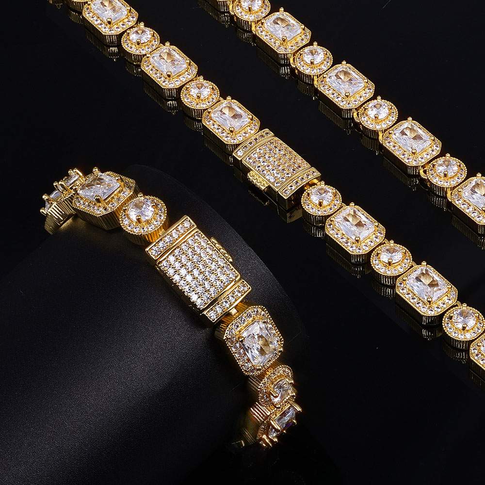 iced out rectangular & round halo tennis chain