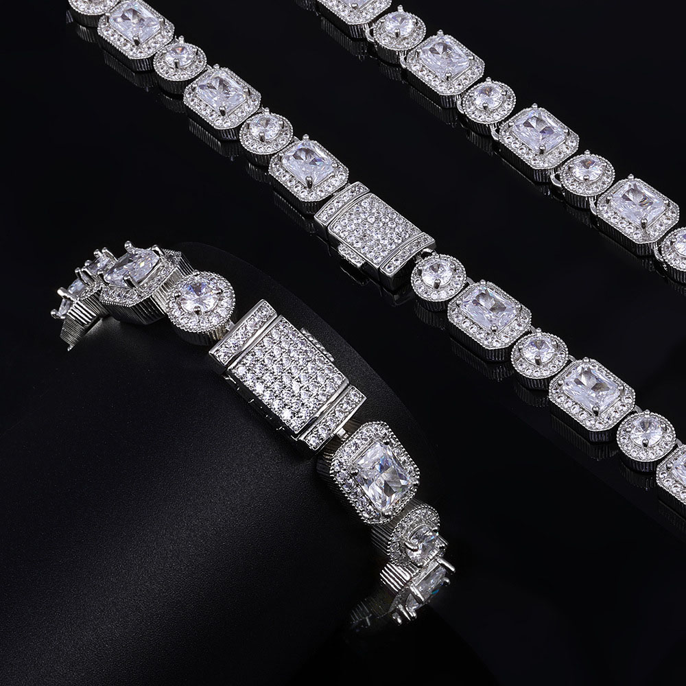 iced out rectangular & round halo tennis chain
