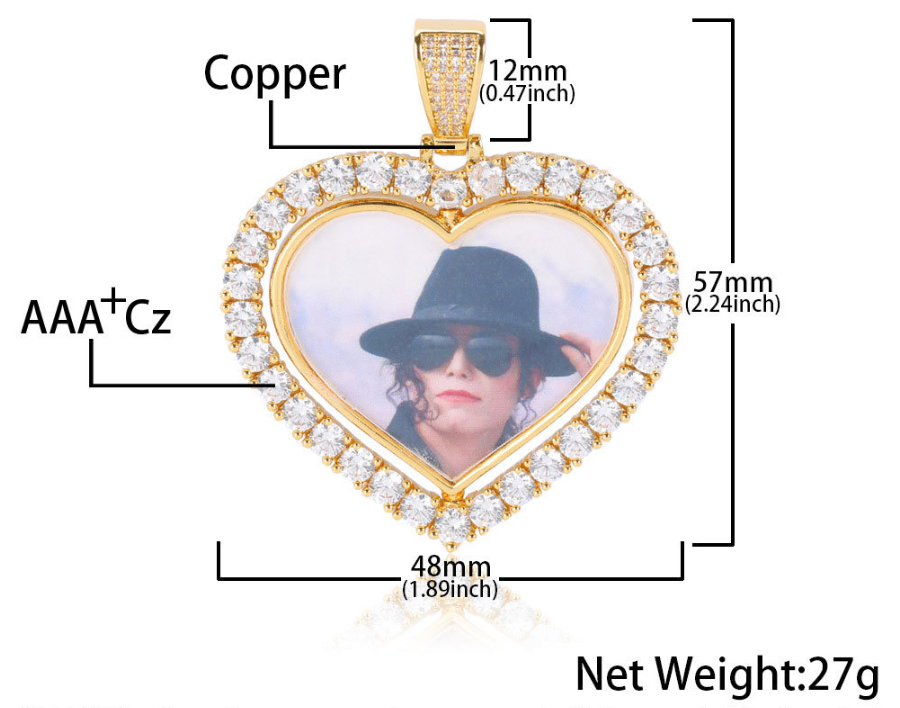 Iced Out Spinning Heart Picture Pendant Iced Out Spinning Heart Picture Pendant