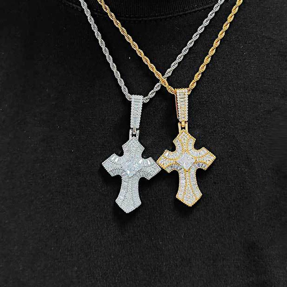 Intricate Micro-Pave Baguette Cross Pendant Vendor