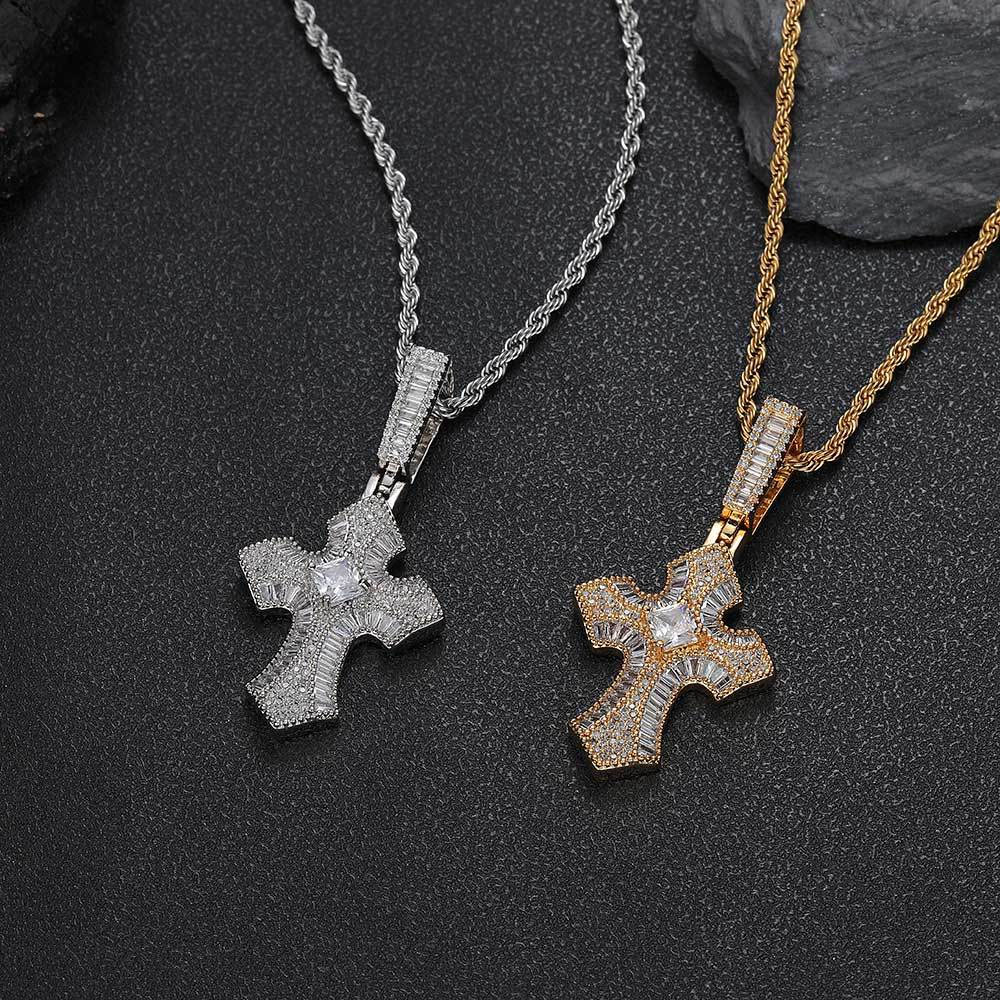 Intricate Micro-Pave Baguette Cross Pendant Wholesale