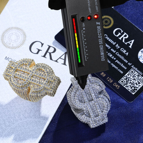 large iced out 3d moissanite dollar sign ring