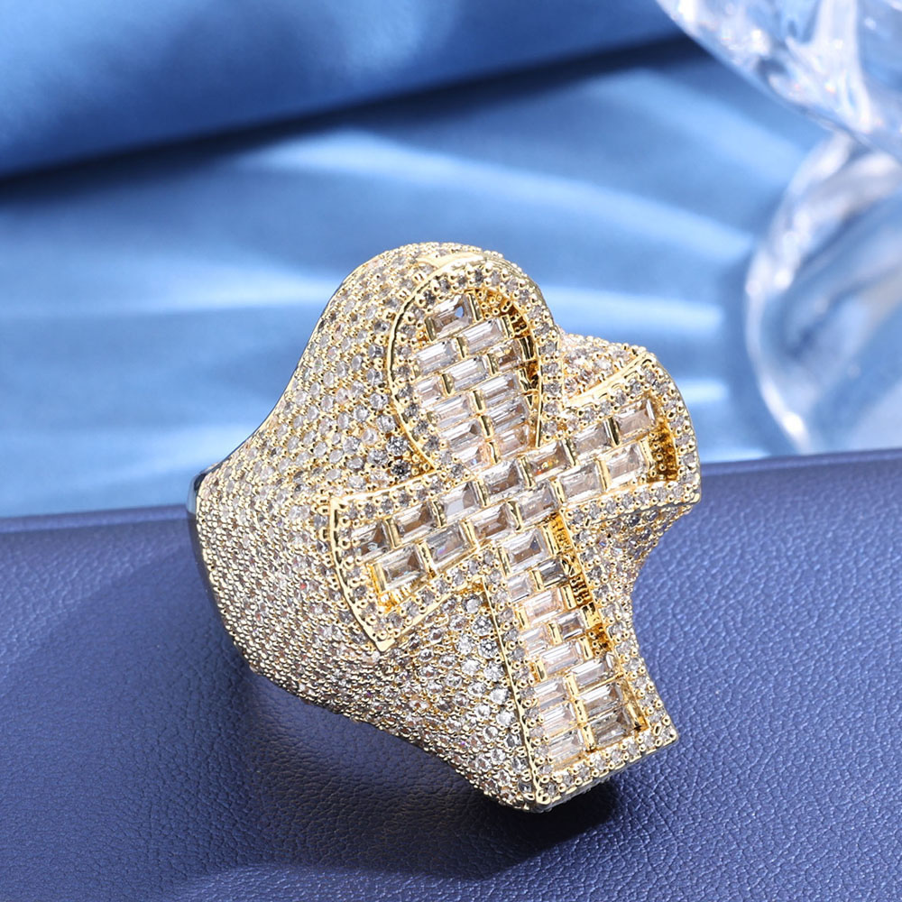 large iced out moissanite egyptian cross ring