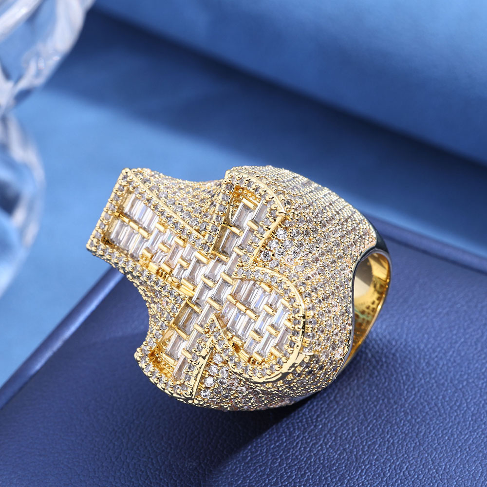 large iced out moissanite egyptian cross ring