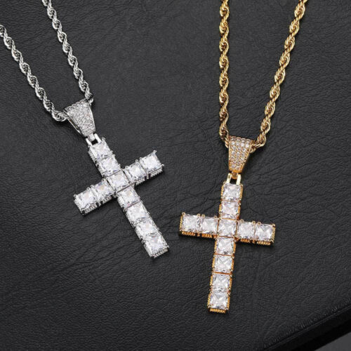 luxury iced out princess cut cross pendant