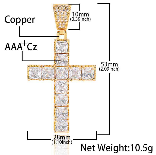 luxury iced out princess cut cross pendant