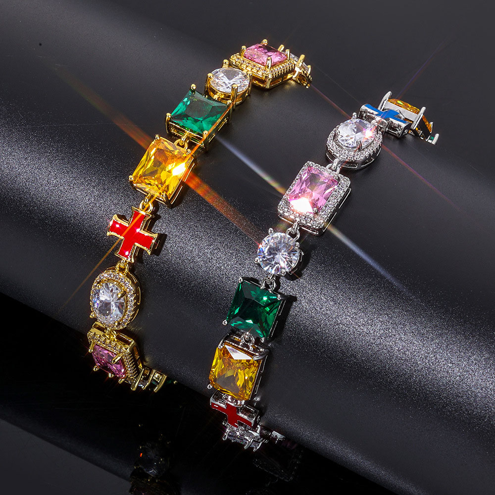 luxury rainbow multi gemstone cross chain & bracelet