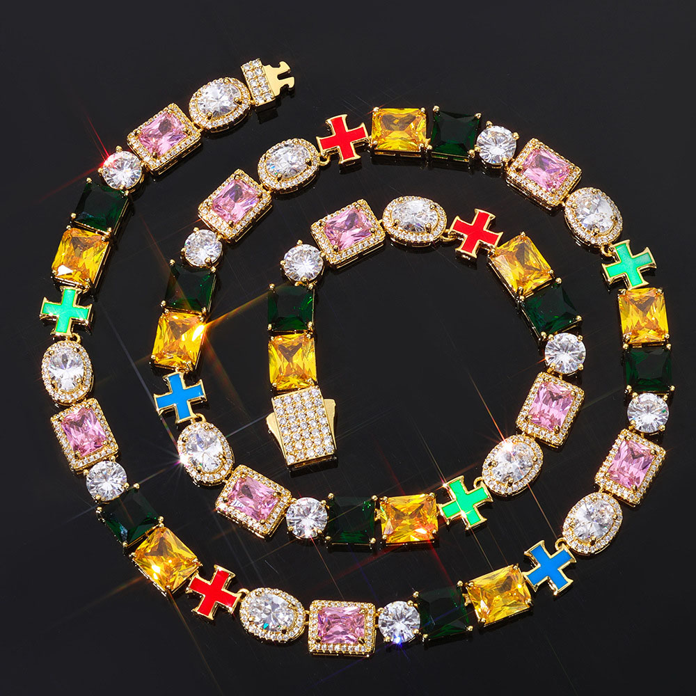 luxury rainbow multi gemstone cross chain & bracelet
