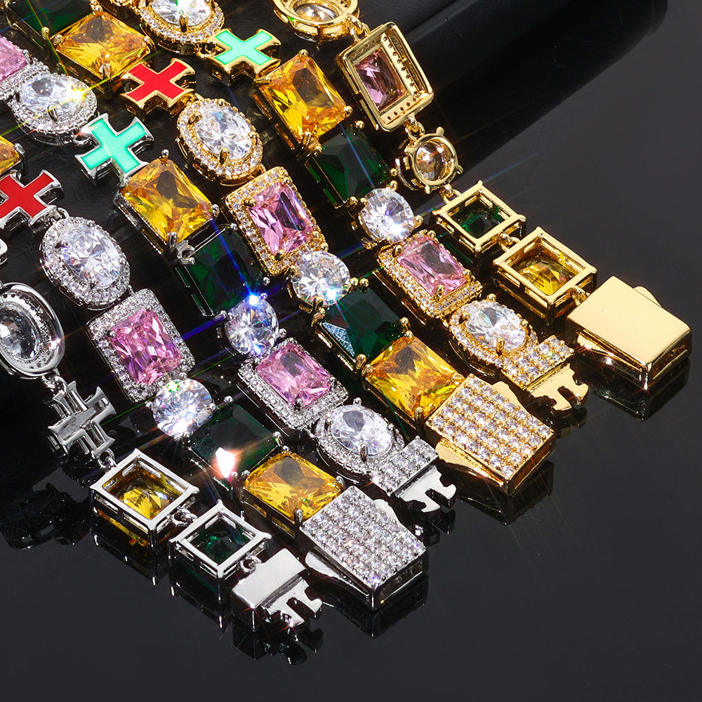 luxury rainbow multi gemstone cross chain & bracelet