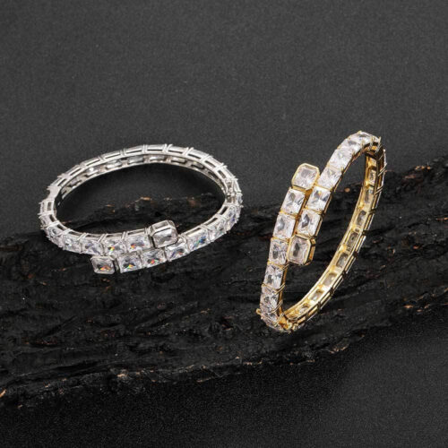 men's emerald cut cubic zirconia bypass bangle