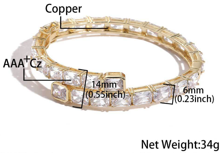 men's emerald cut cubic zirconia bypass bangle