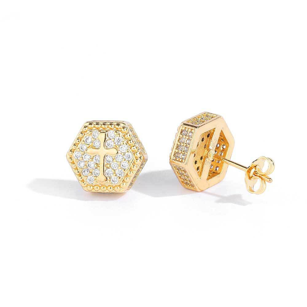 men's hexagon stud earrings