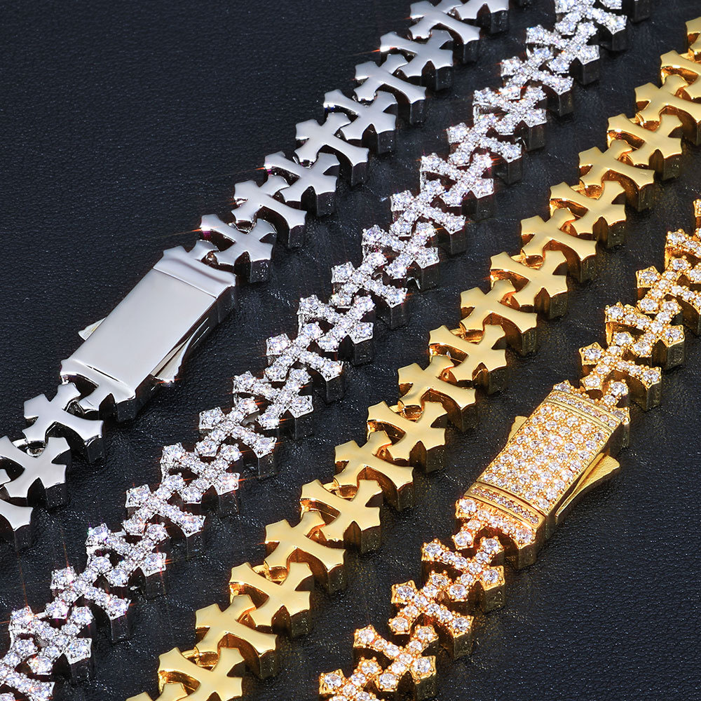 men's iced out cubic zirconia gothic cross link chain