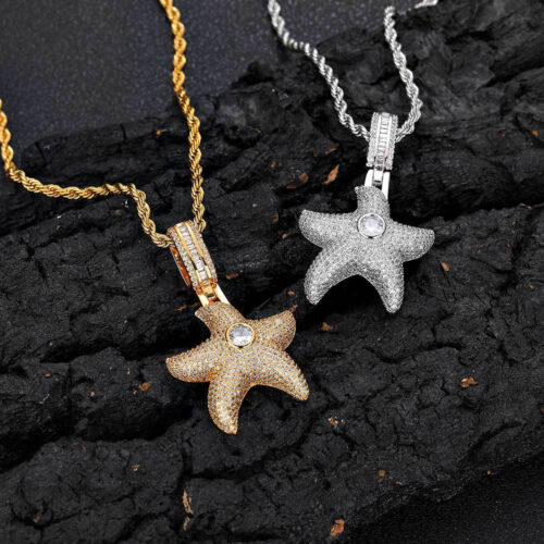 micro pave cubic zirconia starfish pendant necklace