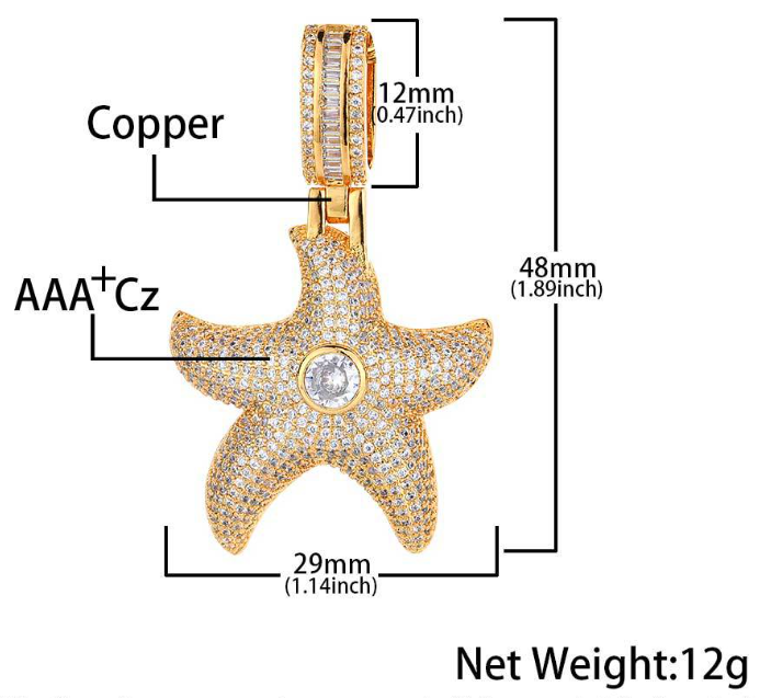 micro pave cubic zirconia starfish pendant necklace