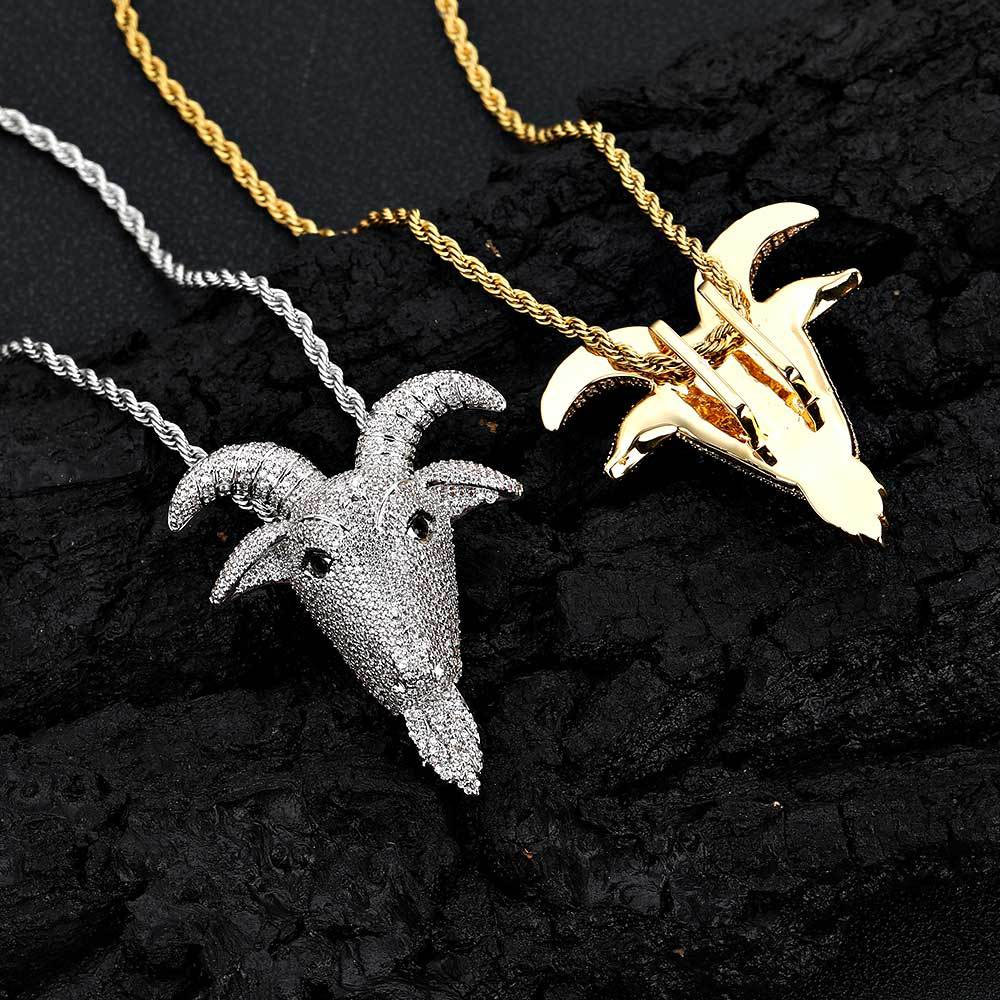micro pave hip hop goat's head pendant